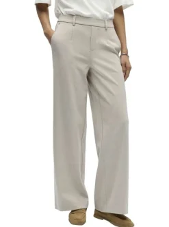 Pantalon chino beige uni pourvu d'une coupe bootcut et d'une taille haute
