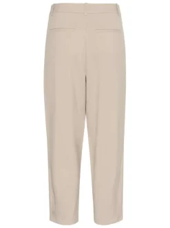 Pantalon chino beige uni taille haute pourvu d'une coupe ajustée