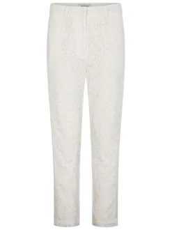 Pantalon chino blanc en dentelle à coupe cigarette et taille intermédiaire