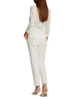 Pantalon chino blanc en dentelle à coupe cigarette et taille intermédiaire