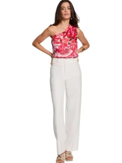 Pantalon chino blanc uni pourvu d'une coupe bootcut et de multiples poches