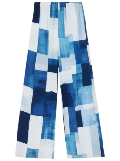 Pantalon chino bleu avec des motifs à carreaux et une coupe bootcut