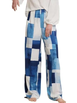 Pantalon chino bleu avec des motifs à carreaux et une coupe bootcut