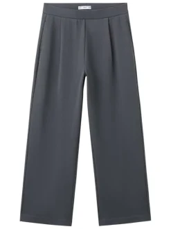 Pantalon chino bleu gris uni avec une coupe droite et une taille élastiquée