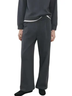 Pantalon chino bleu gris uni avec une coupe droite et une taille élastiquée