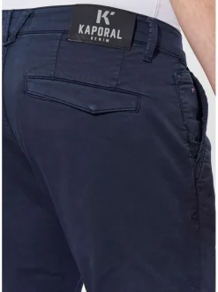 Pantalon chino bleu marine en coton mélangé uni à coupe slim et cordon de serrage à bouts métalliques