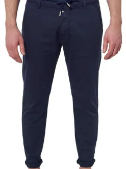 Pantalon chino bleu marine en coton mélangé uni à coupe slim et cordon de serrage à bouts métalliques