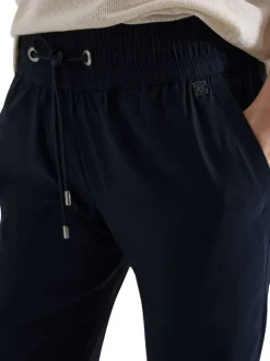 Pantalon chino bleu marine uni avec une coupe droite et une taille élastiquée