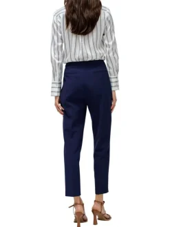 Pantalon chino bleu marine uni à coupe slim avec des boutons décoratifs