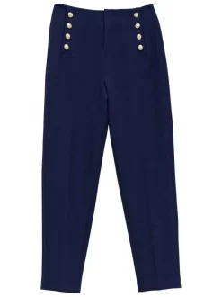 Pantalon chino bleu marine uni à coupe slim avec des boutons décoratifs
