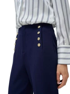 Pantalon chino bleu marine uni à coupe slim avec des boutons décoratifs
