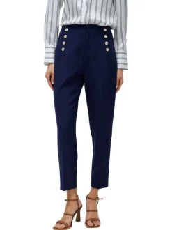 Pantalon chino bleu marine uni à coupe slim avec des boutons décoratifs