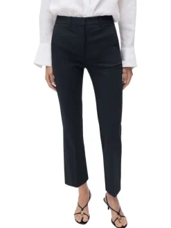 Pantalon chino bleu marine uni à coupe slim et à taille haute