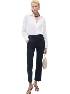 Pantalon chino bleu marine uni à coupe slim et à taille haute