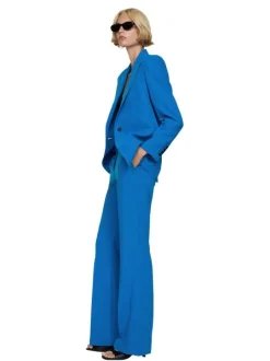 Pantalon Chino bleu uni avec une coupe bootcut et zippé boutonné à la taille