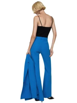 Pantalon Chino bleu uni avec une coupe bootcut et zippé boutonné à la taille
