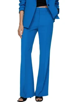 Pantalon Chino bleu uni avec une coupe bootcut et zippé boutonné à la taille