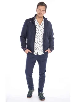 Pantalon Chino bleu uni à coupe droite et fermeture zippée boutonnée