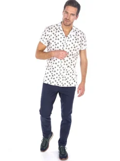 Pantalon Chino bleu uni à coupe droite et fermeture zippée boutonnée