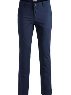 Pantalon Chino bleu uni à coupe droite et fermeture zippée boutonnée