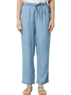 Pantalon chino bleu uni pourvu d'une coupe droite et d'une taille haute