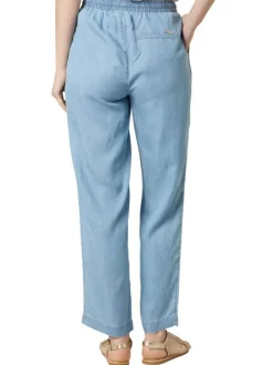 Pantalon chino bleu uni pourvu d'une coupe droite et d'une taille haute