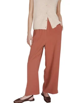 Pantalon chino brique uni avec une coupe droite et une taille élastiquée