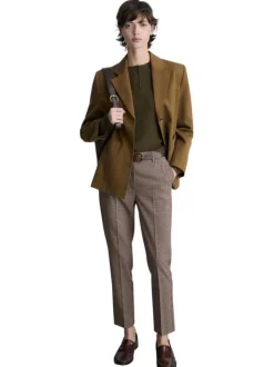 Pantalon chino brun à motif pied de poule avec une coupe skinny et 4 poches