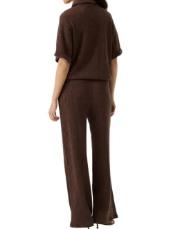 Pantalon chino brun uni pourvu d'une taille élastiquée et d'une coupe bootcut
