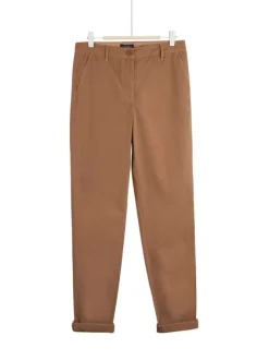 Pantalon chino camel uni avec une taille intermédiaire et 2 poches