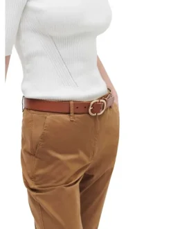 Pantalon chino camel uni avec une taille intermédiaire et 2 poches