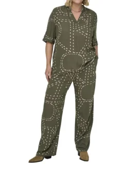 Pantalon Chino Carphoebe Life Wide Ankel kaki imprimé coupe bootcut
