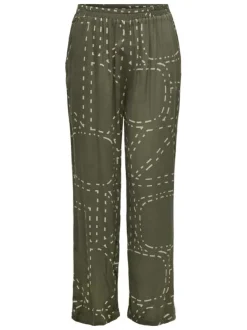 Pantalon Chino Carphoebe Life Wide Ankel kaki imprimé coupe bootcut