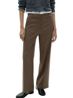 Pantalon chino chocolat à motif pied de poule avec une coupe bootcut et 2 poches