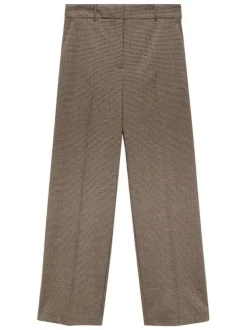 Pantalon chino chocolat à motif pied de poule avec une coupe bootcut et 2 poches