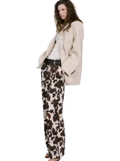 Pantalon chino chocolat à motifs pourvu d'une coupe droite et d'une taille haute
