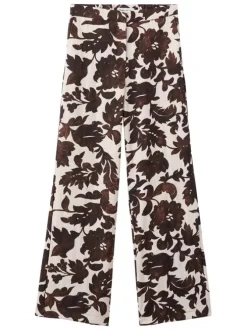 Pantalon chino chocolat à motifs pourvu d'une coupe droite et d'une taille haute