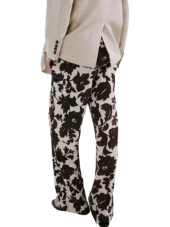 Pantalon chino chocolat à motifs pourvu d'une coupe droite et d'une taille haute