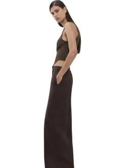 Pantalon chino chocolat uni pourvu d'une coupe large et d'une taille haute