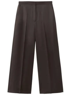 Pantalon chino chocolat uni pourvu d'une coupe large et d'une taille haute