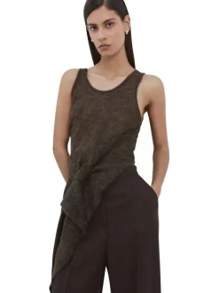 Pantalon chino chocolat uni pourvu d'une coupe large et d'une taille haute