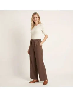 Pantalon chino chocolat uni pourvu d'une coupe large et d'une taille haute
