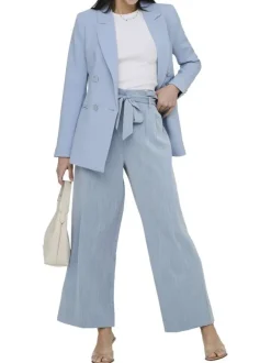 Pantalon chino ciel uni pourvu d'une coupe bootcut et d'une taille haute