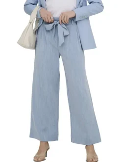 Pantalon chino ciel uni pourvu d'une coupe bootcut et d'une taille haute