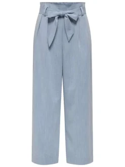 Pantalon chino ciel uni pourvu d'une coupe bootcut et d'une taille haute