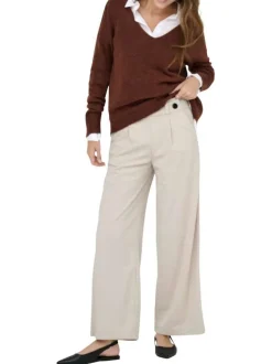 Pantalon chino écru à coupe ample en maille côtelée effet velours