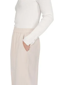 Pantalon chino écru uni avec une coupe droite et une taille élastiquée