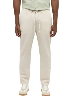 Pantalon chino écru uni en coton et lin mélangé avec une coupe ajustée