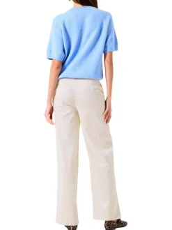 Pantalon chino écru uni en velours côtelé avec une coupe bootcut