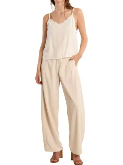 Pantalon chino écru uni pourvu d'une coupe large et d'une taille haute